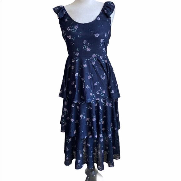 Rachel Rachel Roy‎ Navy Combo Printed  Aster Ruffle TieredDress - Picture 1 of 6